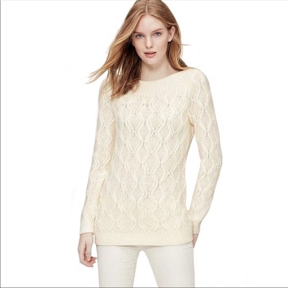 LOFT Sweater Wool Rabbit Hair Ivory Cableknit Small - Picture 1 of 6